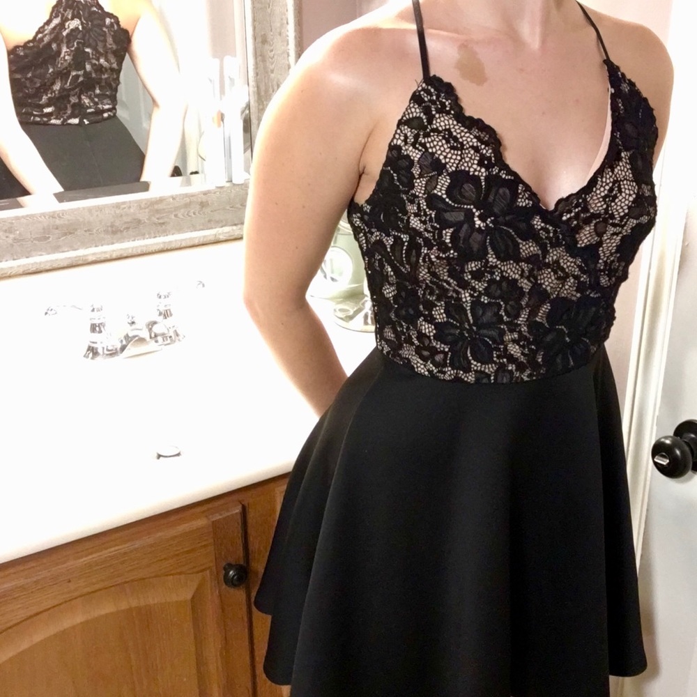 Lace Top Cocktail Dress (Black & Pastel Pink)